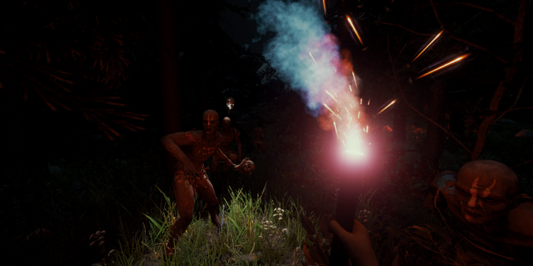 Fighting cannibals at night with only a flare in indie horror game The Forest