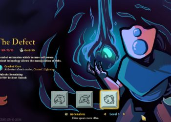 The Defect's hero card at the character selection screen