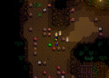 A farmer being swarmed by monsters in the mines of Stardew Valley