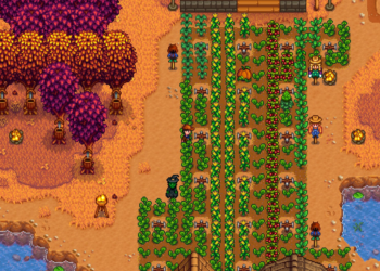 A farmer inspects his autumn crops in Stardew Valley