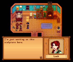 Farmer having a cutscene with Leah in Stardew Valley