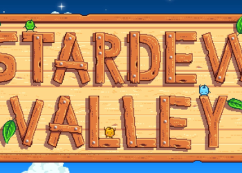 The start screen of Stardew Valley with Junimos greeting the player