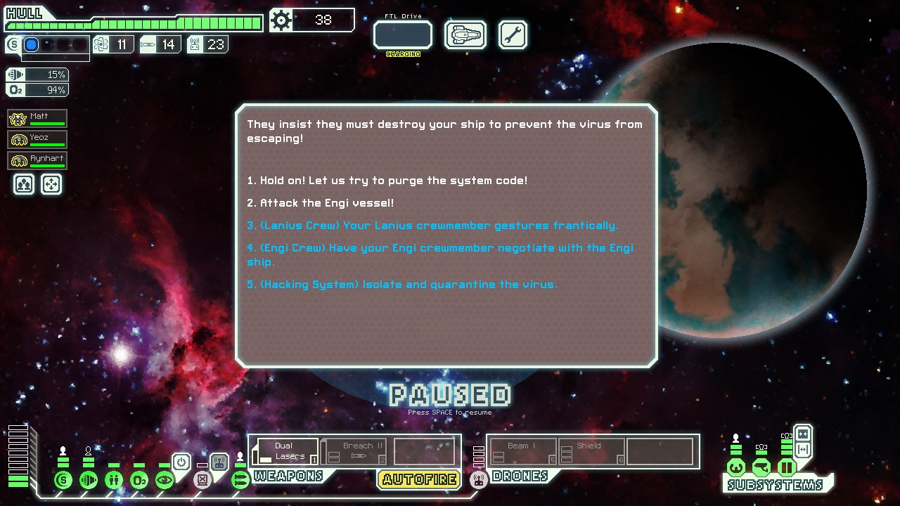 Making event decisions in FTL: Faster Than Light