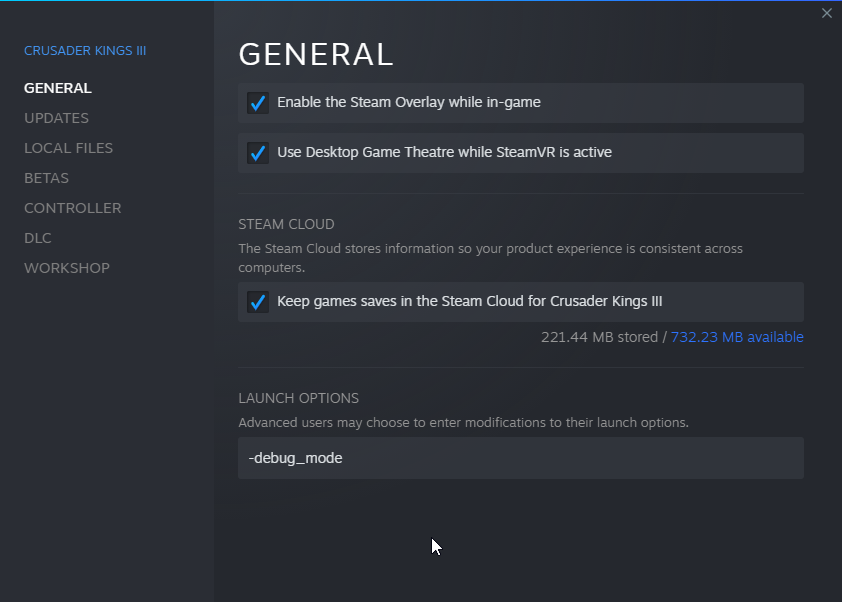 how to do debug mode ck3