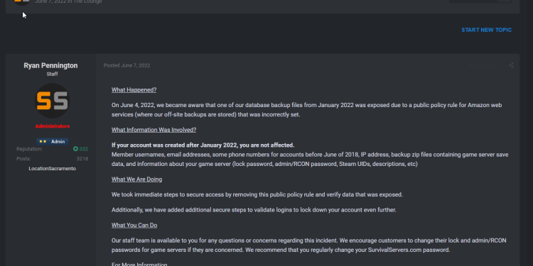 Survival Servers Leaked the Personal Data of Over 129 Thousand Gamers